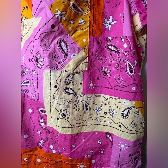 NWT Aerie Poplin Cotton Novelty Paisley Patchwork Button Front Pajama PJ Top XS - Picture 10 of 16